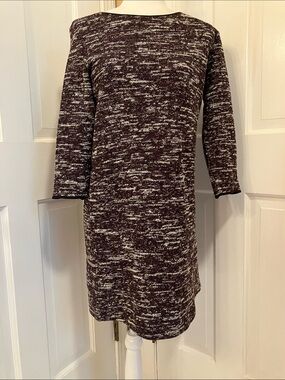 Cranberry & Black Tweed Look Stretch Dress with Exposed Zipper EUC